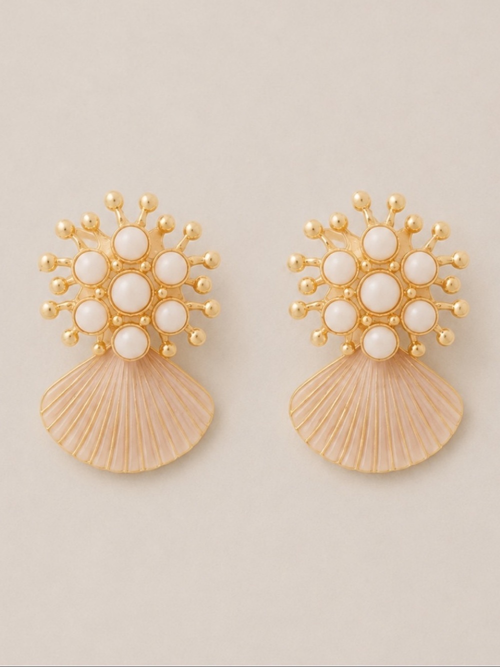 New! Gold Coastal Preppy Pearl Shell Statement Earrings NWOT 1015